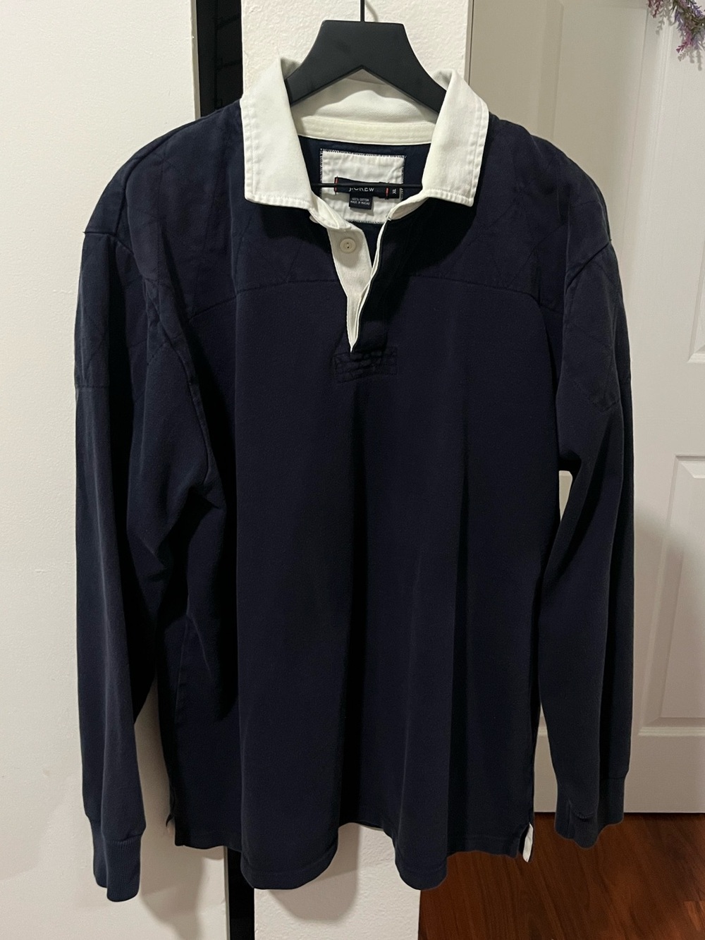 J. Crew Navy Long-Sleeve Rugby Shirt with White Collar - Picture 1 of 6